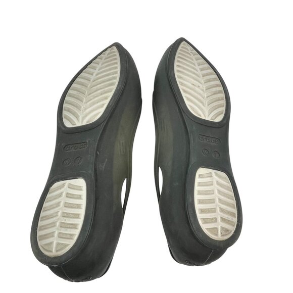 CROCS WOMEN’S BLACK POINTED TOE FLATS W7 MATTE RUBBER COMFORT BALLET SHOES - Picture 14 of 16